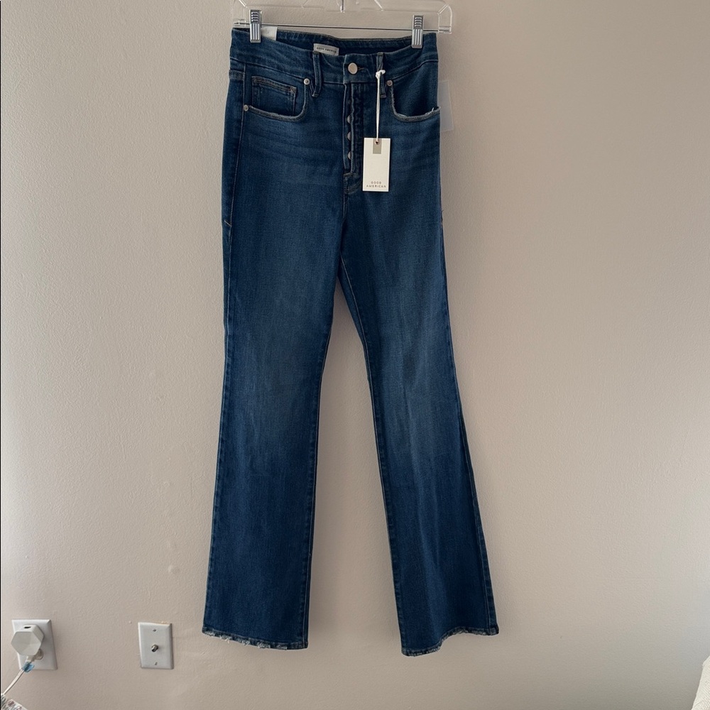 Good American Dark Blue Flare Jeans